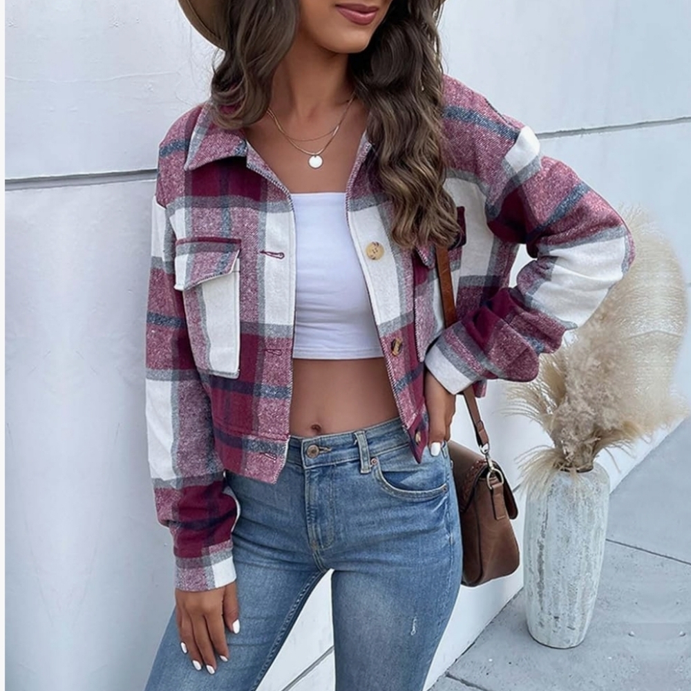 Flannel Plaid Crop Shacket